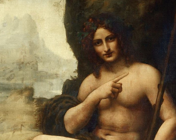 Classical painting of Bacchus with a wreath of leaves
